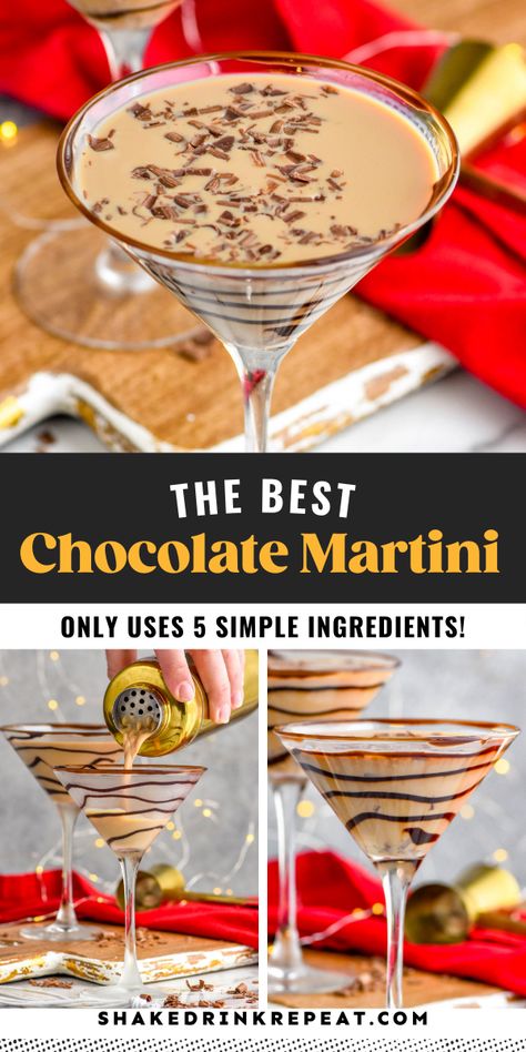 Chocolate and booze? Say no more! When it comes to favorite dessert martini recipes, this Chocolate Martini is sure to be at the top of your favorites list. You'll love this indulgent martini even if you aren't a chocolate lover. Vegan Chocolate Martini, Martini Recipes Sweet, Best Chocolate Martini, Frozen Chocolate Martini, Breakfast Martini Recipe, Good Martini Recipes, Espresso Martini Chocolate, Creamy Chocolate Martini, Best Chocolate Martini Recipe