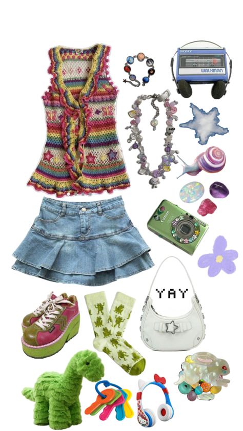 #weirdgirl #twee #2000s #art #moodboard #shuffles #outfit Weird Girl, Silly Clothes, 2000s Art, Outfits 2000s, Thrifted Outfits, Funky Outfits, Really Cute Outfits, Harajuku Fashion, Girly Outfits