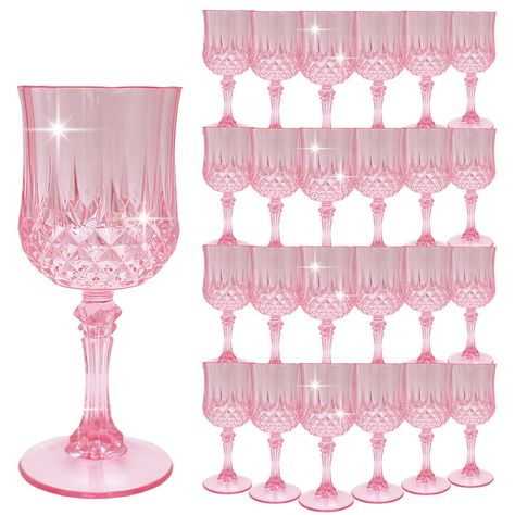 PRICES MAY VARY. 🍷🍷🍷【Product Description】 This set includes 48 retro-style blue party plastic wine glasses, providing ample quantity to meet your daily use and replacement needs. The elegant and sophisticated design makes your wedding reception unique. 🍷🍷🍷【Reusable】 Our cocktail glasses are made of high-quality plastic material, sturdy and wear-resistant, safe and odorless. The combination of top-notch materials and craftsmanship gives the glasses a perfect gloss, offering a different visu Pink Glass Wedding, Pink Party Themes, Pink Drinking Glasses, Glasses For Wedding, Acrylic Wine Glasses, Pink Wine Glasses, Fairy Tea Parties, Plastic Wine Glasses, Princess Tea Party