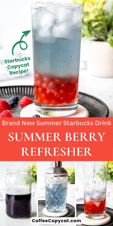 Summer Berry Refresher (Starbucks Copycat) - coffeecopycat.com Raspberry Boba, Starbucks Copycat Recipes Drinks, Refresher Starbucks, Caffeine Free Drinks, Berry Drinks, Starbucks Diy, Copycat Starbucks Recipes, Starbucks Refreshers, Diy Drinks