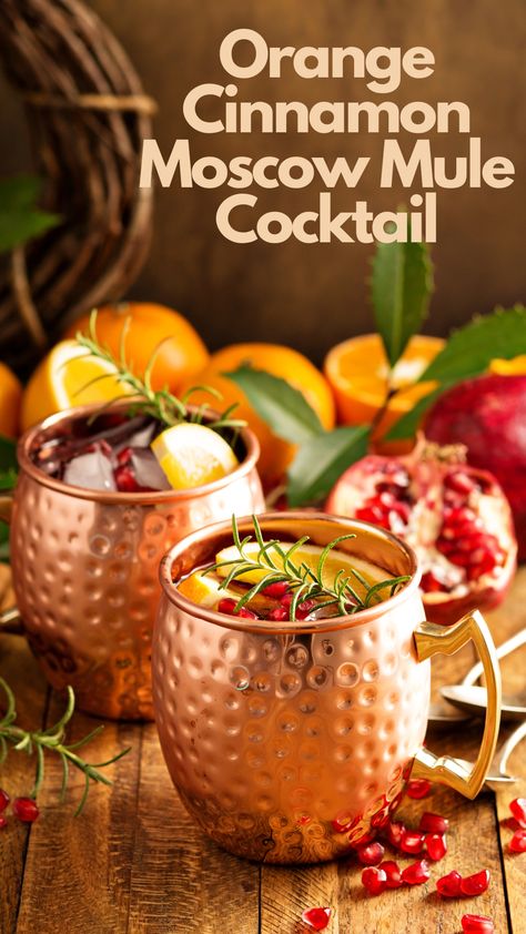 This delightful concoction combines the classic Moscow Mule with the vibrant flavors of fresh oranges and a hint of warm cinnamon. It's the perfect blend of citrusy, spicy, and refreshing, making it a must-try for any cocktail enthusiast. Whether you're hosting a gathering or simply unwinding, this will brighten up any moment. Cheers to the perfect balance of flavors! 🍊🥂✨ #OrangeCinnamonMoscowMule Merry Mule Recipe, Festive Moscow Mule, Frosted Cranberry Mule, Fall Inspired Moscow Mules, Autumn Punch Alcohol, Texas Mule Cocktail, Thanksgiving Mule Recipe, Ginger Mule Cocktail, Flavored Mules Cocktail Recipes