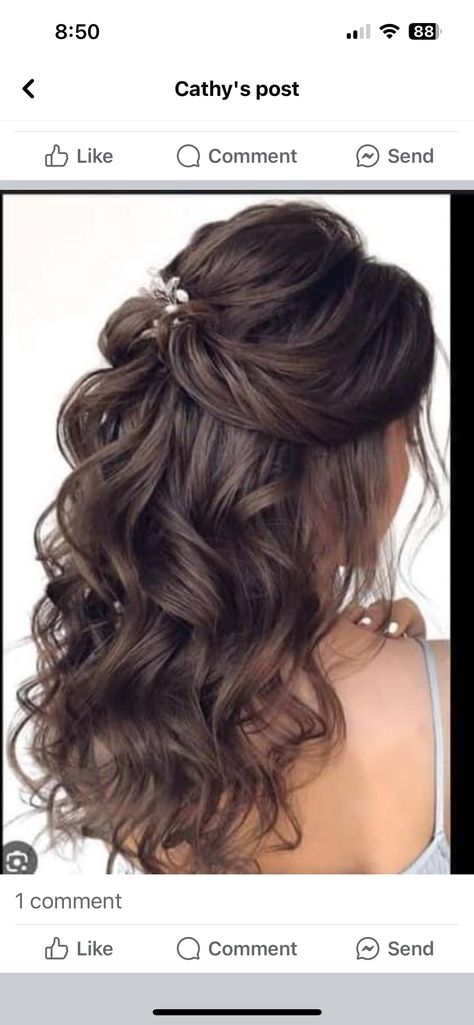 Masquerade Hairstyles, Debs Hairstyles, Sweet 16 Hairstyles, Wedding Hair Brunette, Bridal Hair Half Up, Half Up Half Down Hair Prom, Brown Curls, Mother Of The Bride Hair, Ball Hairstyles