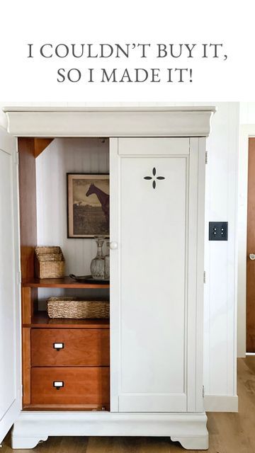 Kitchen Armoire, Painted Closet, Armoire Makeover, Mudroom Makeover, Vintage Armoire, Thrifted Decor, Tv Armoire, Easy Diy Home Decor, Thrifted Home