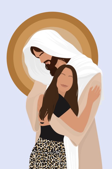 Cute Faceless Photo Drawing, Illustration Couple Art, People Digital Art, Jesus And Me Illustration, Jesus Digital Art, Faith Illustration, Me And Jesus, Jesus And Me, Background Couple