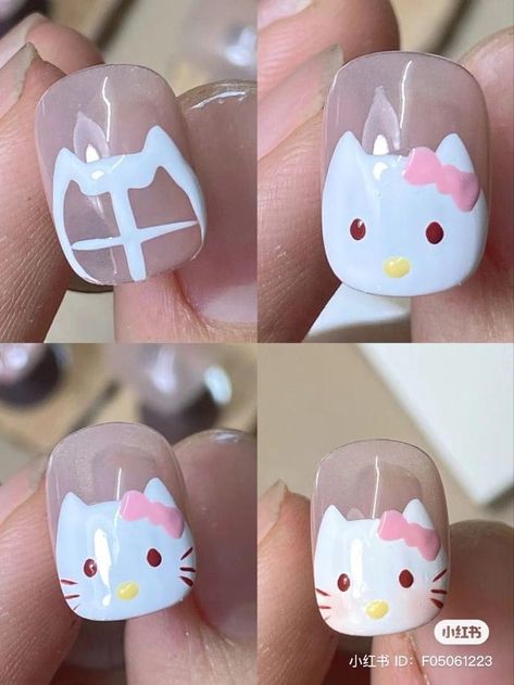 Character Nail Art, Tattoos For Moms, Fireplace Tv Wall Decor, Hello Kitty Nail, Hello Kitty Nails Art, Kitty Nail, Nail Practice, Quick Nail Art, Business Nails