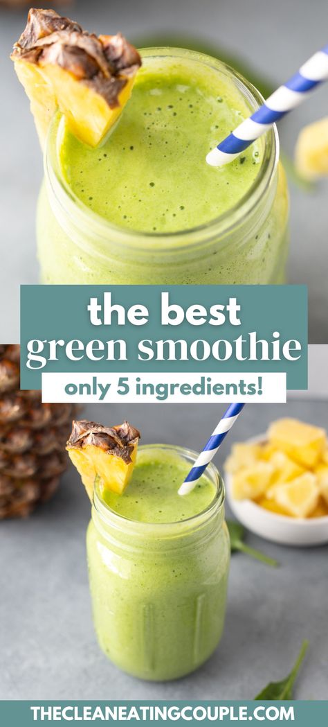 The Best Green Smoothie (only 5 Ingredients!) that is so easy to make. Learn how to make the best green smoothie recipe that is delicious and good for you! Best Green Smoothie Recipes Healthy, Green Goodness Smoothie, Delicious Green Smoothie Recipes, Green Machine Smoothie Recipe, Super Green Smoothie Recipes, Green Breakfast Smoothie Recipes, Green Protein Shake, Healthy Green Juice Recipes, Green Smoothie Recipes Fat Burning