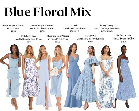 Cool Blue Bridesmaid Dresses, Navy Blue Color Palette Colour Schemes Bridesmaid Dresses, Shades Of Blue Dresses Color Schemes, Blush Pink Mixed Bridesmaid Dresses, Bridesmaid Dresses Blue Pattern, Blue Willow Bridesmaid Dress, Mixed Pattern Bridesmaid Dresses Blue, Blue Flowered Bridesmaid Dresses, All Blue Bridesmaid Dresses