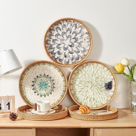 Home decor ideas, home decor modern, table decor, rattan serving tray, home decor objects, home decor on a budget, home decor handmade, home decor farmhouse, home decor accessories, #ad Round Rattan Tray, Throw Rugs Bedroom, Rattan Serving Tray, Coffee Bread, Coffee Snacks, Decoupage Tray, Rattan Tray, Bread Food, Cutlery Tray