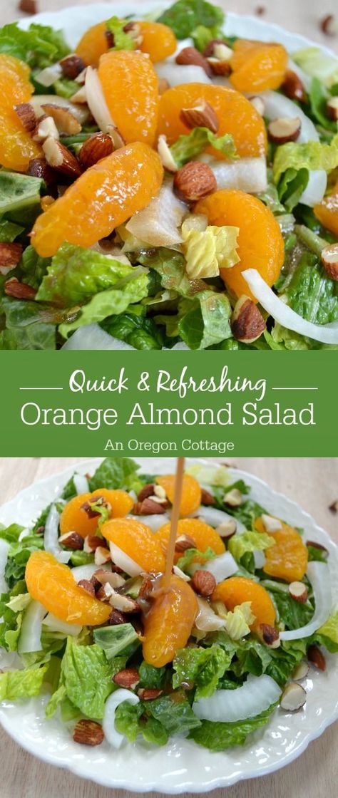 Orange Almond Salad with Orange-Balsamic Vinaigrette | An Oregon Cottage Orange Almond Salad, Refreshing Dinner, Salad Orange, Foods Photography, Almond Salad, Mandarin Orange Salad, Brunch Salad, Sweet Onions, Dinner Salad