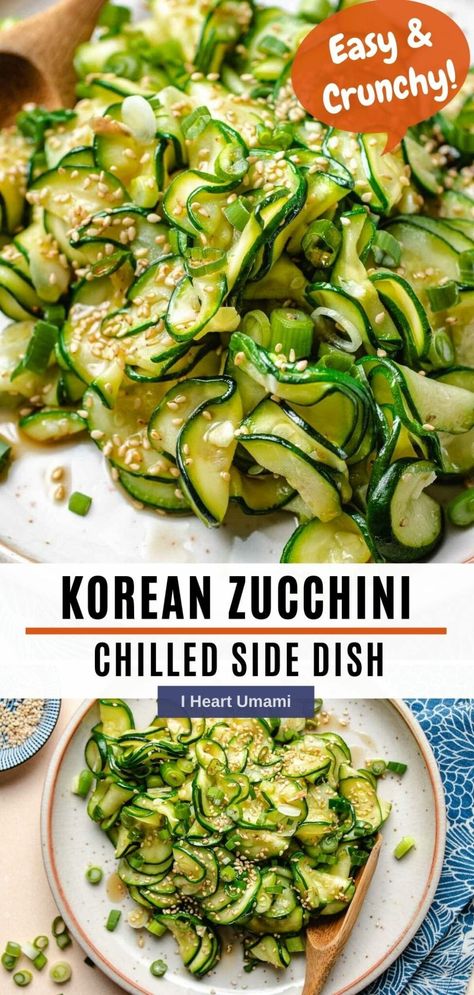 Asian Summer Recipes, Health Veggie Recipes, Courgette Side Dish, Healthy Sides Recipes, Healthy Zucchini Dinner Recipes, Easy Vegetable Meals, Zucchini Recipes Sides, Health Zucchini Recipes, Korean Veggie Sides