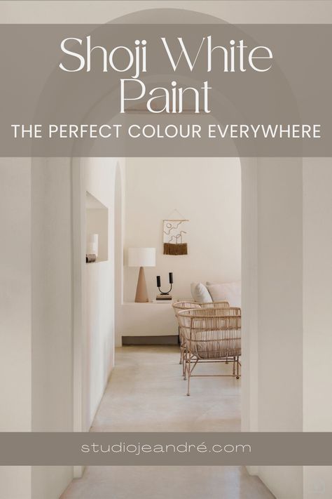 Choosing the right paint colour for your home can be overwhelming, but finding a paint colour that works well throughout the entire house can be even more challenging. Enter Shoji White, a versatile and timeless neutral paint colour that can transform any space into a cohesive and inviting environment. In this blog post, we'll explore why Shoji White by Sherwin Williams is the perfect paint colour for the whole house. #paintcolourwholehouse #wholehousecolourpalette #shojiwhite Sherman Williams Shoji White, Shoji White Vs Dover White, Shoji White Trim Color, Paint Colors With White Oak Floors, Whole Home Paint Colors, Shoji White With Contrast Trim, Shoji White Sherwin Williams Bathroom, Accessible Beige And Shoji White, Shoji White Vs Greek Villa