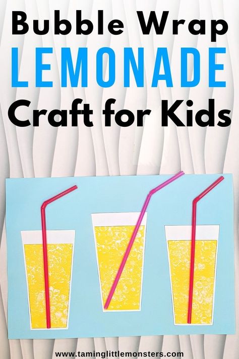 Bubble Wrap Lemonade Craft for Kids. A fun and easy summer craft for preschoolers and kindergarteners to make. #summer #artsandcrafts #preschool #kindergarten Lemonade Activity For Preschool, Preschool Lemonade Craft, Lemonade Crafts For Kids, Lemonade Crafts For Toddlers, Summer Season Activities For Preschool, Lemonade Crafts Preschool, Yellow Crafts Preschool, Lemonade Craft, Project For Preschoolers