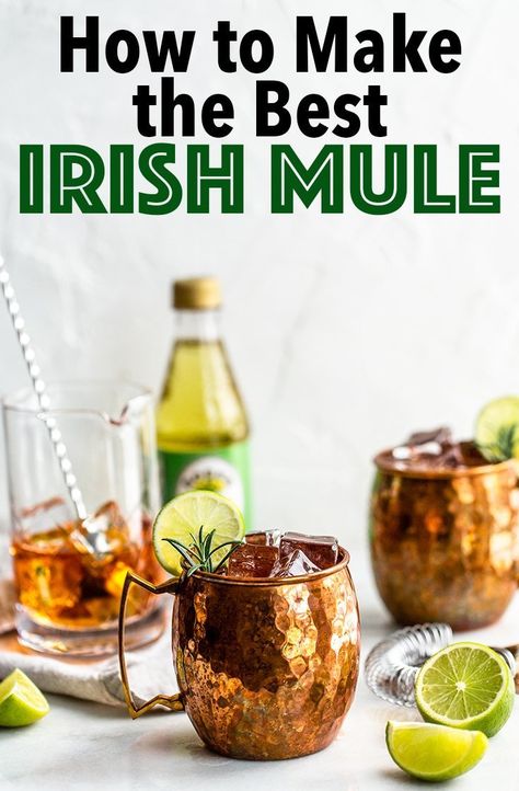 How to Make An Irish Mule - an Irish Mule is simply a twist on the famous Moscow Mule - it uses whiskey instead of vodka and is full of refreshing lime-ginger flavor. This is one of the best cocktails you can serve in a copper mug. Lime juice and ginger beer are the perfect compliments to the whiskey, it's a really well-balanced drink. #whiskey #irishwhickey #cocktail #mule  via @ Irish Mule Recipe, Irish Mule, Vodka Lime, Mule Cocktail, Mule Recipe, Candied Ginger, Irish Recipes, Ginger Beer, Fun Cocktails