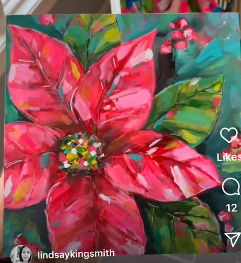 Poinsettia Painting, Christmas Canvas Art, Christmas Paintings On Canvas, Small Canvas Paintings, Poinsettia Flower, Christmas Canvas, Christmas Drawing, Winter Art, Flower Art Painting