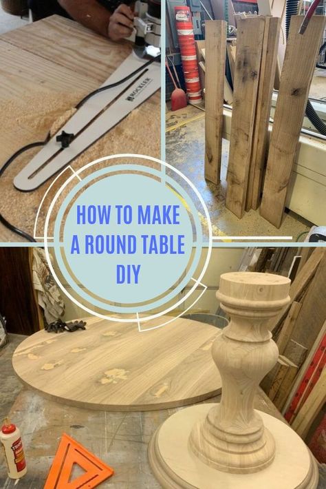 Wooden Circle Kitchen Table, Diy Round Wood Table Top, Diy Circle Table Dining Rooms, Diy Round Counter Height Table, Diy Dining Room Table Round, Circle Dining Table Diy, Diy Small Round Table, Round Table Legs Ideas, Diy Round Table Base