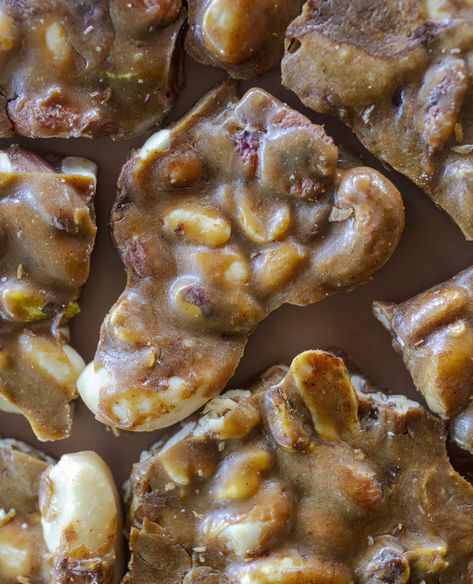 Inspired by ingredients local to the Northern U.S. this crunchy, spicy, sweet mixed nut brittle is perfect for holiday gifting.  The post Sweet and Spicy Nut Brittle appeared first on Recipes | Jackie Alpers. Mixed Nut Brittle Recipe, Hickory Nut Recipes, Mixed Nuts Recipes, Spicy Nuts, Spicy Grilled Chicken, Brittle Recipes, Peanut Brittle, Candied Nuts, Harvest Recipes