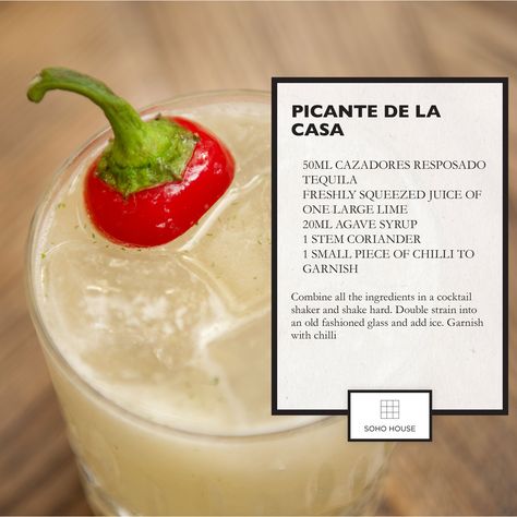 Picante Cocktail, Coctails Recipes, Spicy Margarita, Agave Syrup, Soho House, Old Fashioned Glass, Margarita Recipes, Birthday Dinners, Alcohol Drink Recipes