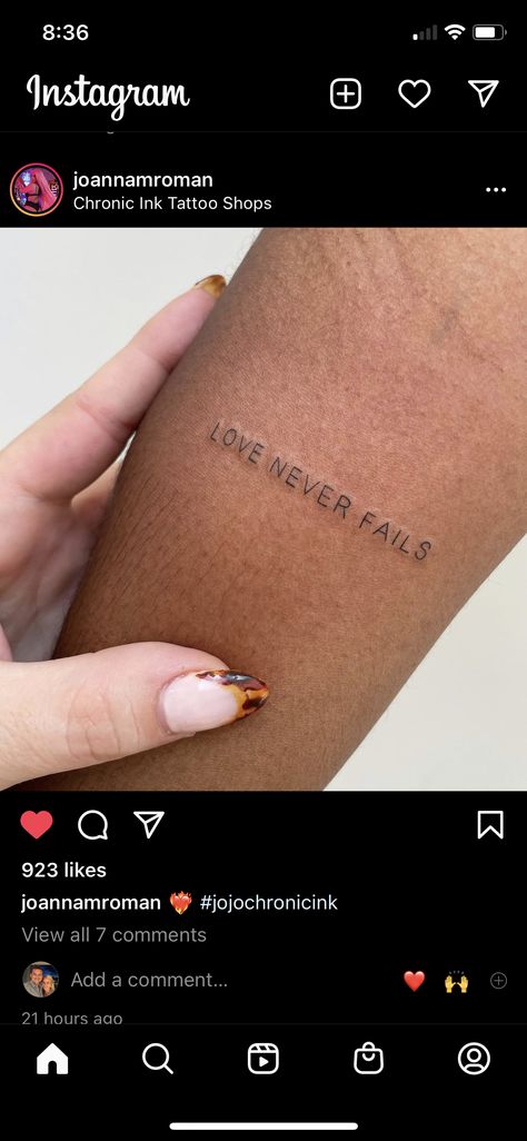 Reckless Love Tattoo, Love Is Patient Love Is Kind Tattoo, Love Is Patient Tattoo, Love Never Fails Tattoo, Tat Placement, Reckless Love, Love Is Patient Love Is Kind, Tattoo Fails, Love Never Fails