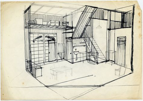 Set Design Sketches Theatre, Set Design Illustration, Scenic Design Theatres Minimal, Theatre Set Design Sketches, Set Design Portfolio, Scenography Sketch, Set Design Sketches, House Set Design, Set Design Film