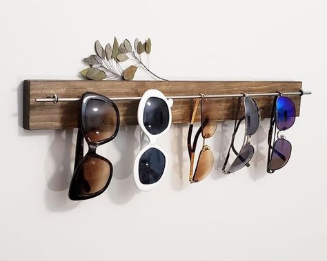 Diy Sunglasses Holder, Sunglass Display, Diy Sunglasses, Modern Apartment Decor, Sunglasses Display, Sunglasses Storage, Hat Hanger, Wood Sunglasses, Wooden Sunglasses