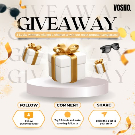 GIVEAWAY ALERT! Get a chance to win our most popular pair of sunglasses!!! All you have to do is: 1. Follow @vosnoeyewear 2. Tag 3 friends and make sure they follow us 3. Share this post on your story Giveaway Ideas Instagram Design, Giveaway Graphic, Giveaway Ideas, Popular Sunglasses, Giveaway Alert, Gift Post, 3 Friends, Instagram Design, Instagram Inspiration