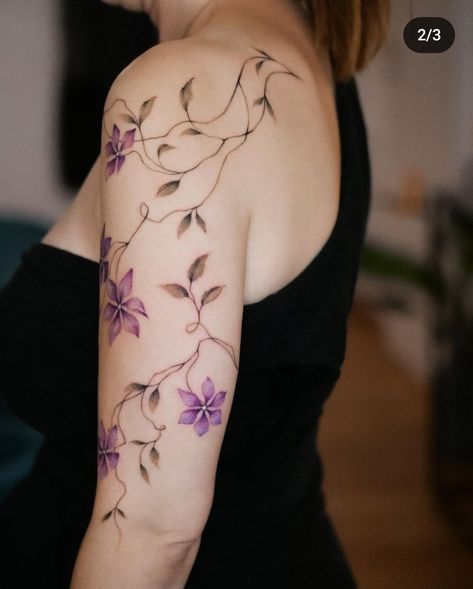 Flower Vine Tattoos, Violet Tattoo, Small Dragon Tattoos, Wiccan Tattoos, Vine Tattoo, Bookish Tattoos, Wildflower Tattoo, Floral Tattoos, Vine Tattoos