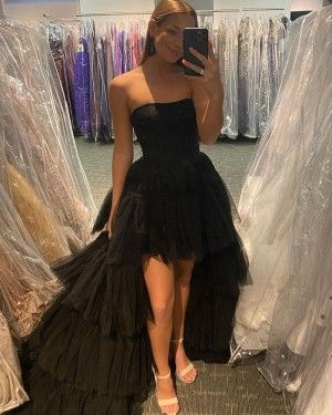 Tulle Prom Dress Black, Black Tulle Prom Dress, High Low Party Dresses, High Low Prom Dress, Prom Dress Black, Custom Size Dresses, Black Tulle, Tulle Prom Dress, Evening Gowns Formal