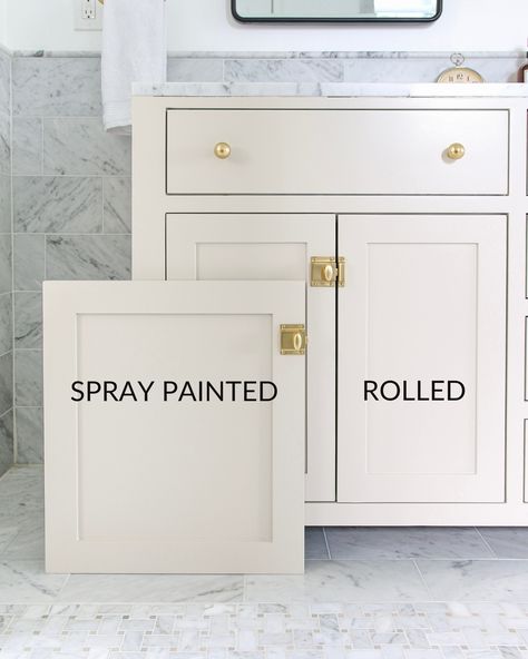 How To Paint A Bathroom Vanity For A Custom Look Light Colored Bathroom Cabinets, Painted Dresser Vanity Bathroom, Diy Paint Cabinets Bathroom, Painting Vanity Cabinets, Guest Bathroom Cabinet Colors, Pain Bathroom Vanity, Bathroom Painted All One Color, White Bathroom Vanities Ideas, Using Furniture For Bathroom Vanity