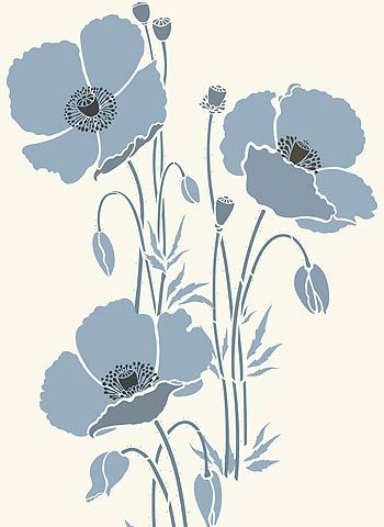 Poppy Graphic Design, Fiori Art Deco, Wisteria Wall, Stencil Flowers, Poppy Stencil, Flowers Stencil, Ako Kresliť, Flower Stencils, Paint Flowers