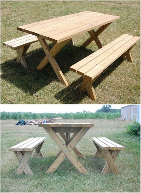 18 Rustic DIY Picnic Tables for an Entertaining Summer {Free Plans} #diy #plans #woodworking #tables #picnictables #outdoortables #freeplans Wine Picnic Table, Build A Picnic Table, Diy Picnic, Diy Picnic Table, Portable Picnic Table, Picnic Table Plans, Picnic Table Bench, Wooden Picnic Tables, Diy Outdoor Furniture Plans