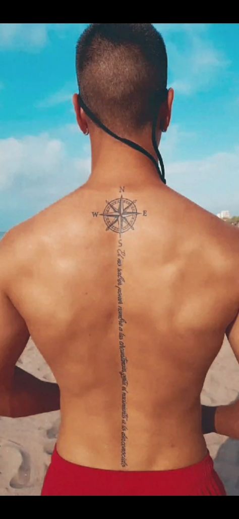 #Tatuaje Espalda #Tatuaje Brújula Back Tattoo For Men Spine, Men’s Spinal Tattoo, Upper Spine Tattoo Men, Compass Tattoo Men Back, Tattoo Spine Mens, Man Spine Tattoo, Tatoos Men Back Spine Tattoos, Male Spine Tattoos For Men, Back Spine Tattoos Men