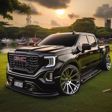 Yukon Denali Blacked Out, Gmc Trucks Sierra 1500, Gmc Lifted Trucks, Gmc Denali Truck, Chevy Trucks Lowered, Dream Cars Lexus, Denali Truck, Custom Silverado, Corvette Race Car