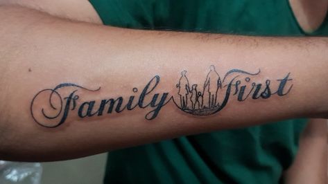 Family Comes First Tattoo, Family First Tattoo Designs, Family Forearm Tattoo Men, Family First Tattoo For Men, Family Over Everything Tattoo Men, Family Tattoos For Men Symbolic, Family Over Everything Tattoo, Family First Quotes, Family First Tattoo