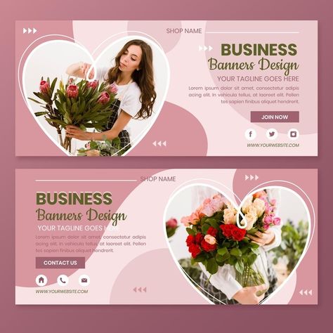 Flat flower shop banners design Free Vec... | Free Vector #Freepik #freevector #banner #business #flower #design Banner Flower Design, Business Banner Ideas, Flower Business Ideas, Flower Banner Design, Shop Banner Design Ideas, Website Banner Ideas, Flower Poster Design, Catalog Design Inspiration, Banner Design Ideas