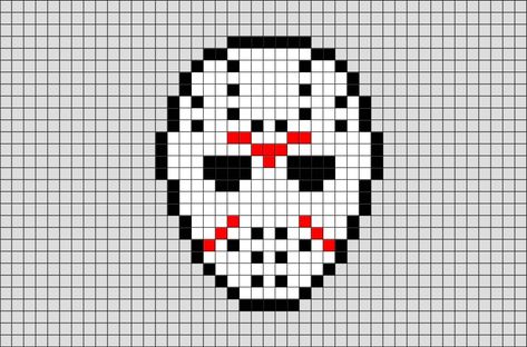 Jason Cross Stitch, Ghostface Cross Stitch Pattern, Horror Pixel Art Grid, Creepy Pixel Art, Horror Pixel Art, Pixel Art Horror, Halloween Pixel Art, Pixel Horror, Halloween Cross Stitch Patterns