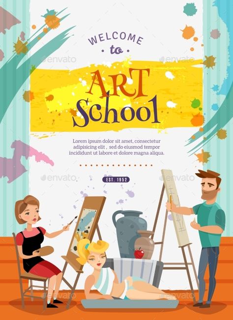 Visual Art School Classes Offer  Poster - #Miscellaneous #Vectors Download here:  https://graphicriver.net/item/visual-art-school-classes-offer-poster/19473551?ref=alena994 Drawing Class Poster, School Poster Design, Class Poster Design, Art Class Posters, Cool Poster Designs, Offer Poster, Poster School, Education Poster Design, Poster Football