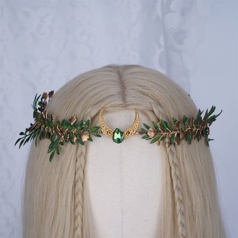 Green Fairy Accessories, Nature Fairy Outfit, Elf Core, Elf Crown, Elven Crown, Moon Crown, Nature Crown, Boho Tiara, Crown Fairy