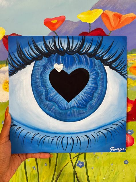 Trippy Eyes Painting, Painting Ideas On Canvas Eyes, Painting Ideas Eyes, Heart Eye Painting, Eye Painting Easy, Eye Painting Ideas, Eye Painting Canvas, Cool Patterns To Paint, Bsf Painting Ideas