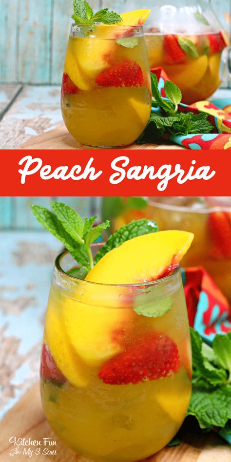 Peach Sangria Recipe, Best Sangria, Peach Sangria Recipes, Summer Drink Recipe, Sangria Ingredients, Peach Vodka, Frozen Peaches, Peach Nectar, Peach Sangria