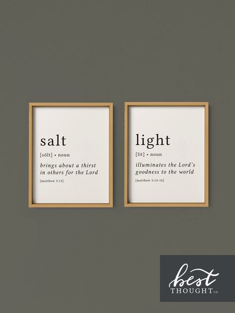 Salt and Light Definition Print / Salt and Light Print / Bible | Etsy Matthew 5 13, Good For Nothing, Scripture Wall Decor, Bible Verse Decor, Salt Of The Earth, Youth Room, Matthew 5, Salt And Light, Christian Home Decor