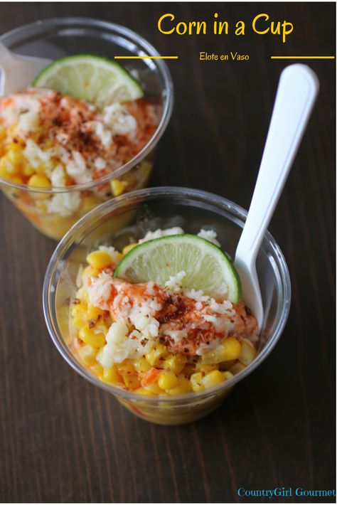 Corn In A Cup Recipe, Corn In A Cup, Mexican Baby Shower, Mexican Birthday Parties, Fiesta Birthday Party, Fiesta Theme Party, Taco Bar, Shower Food, Snacks Für Party