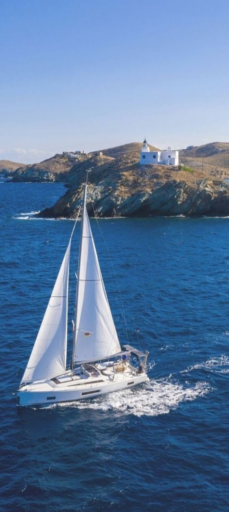 Sailing In Greece, Opti Sailing, Greece Sailing, Sailing Aesthetic, Greek Flag, Greece Summer, Sailing Boats, Global Travel, Brand Board