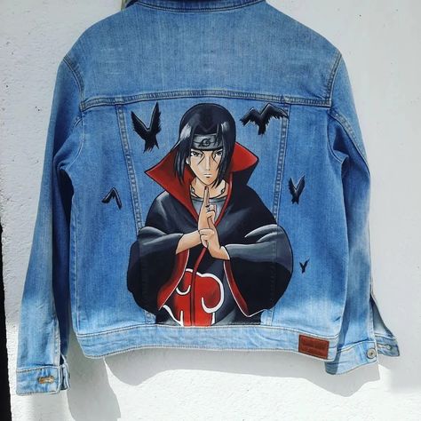 Custom Denim Jacket Paint, Konan Cosplay, Painting On Cloth, Anime Pants, Jean Art, Anime Painting, Clothing Pattern Design, Custom Denim Jacket, Hand Painted Denim Jacket