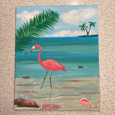 Flamingo Paradise Handmade Pink, Blue, Green. My Original Acrylic Painting. Handmade, Painted And Signed By Me, Nh Seacoast Native Artist, On Unframed Back Stapled Stretched Canvas. Sealed For Protection. Ready And Easy For You To Hang As Is, Or Frame. Sides Painted. Frame Not Included. Custom Orders Accepted. Tropical, Island, Sea, Bird, Palm Trees, Beach, Ocean, Landscape, Seascape, Home Decor, Wall Art, Living Room, Kitchen, Dining Room, Bedroom, Bathroom, Gift, Birthday, Holiday, Artisan, Ha Beach Canvas Paintings, Custom Framed Art, Tropical Home, Flamingo Painting, Palm Trees Painting, Floral Watercolor Paintings, Fox Painting, Flamingo Decor, Small Canvas Paintings