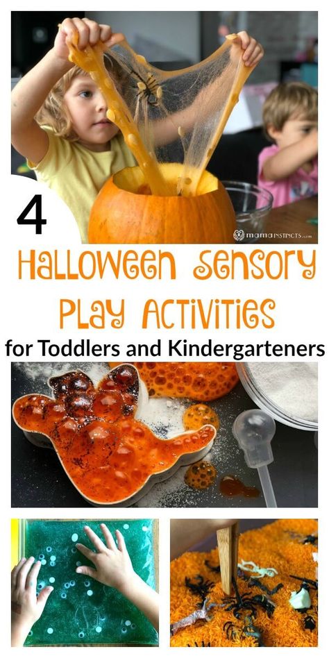 These Halloween sensory play activities are perfect for toddlers and preschoolers. They're easy to set up and very entertaining! You will find a pumpkin slime recipe, witches' brew science experiment, sensory bag and sensory rice. #kidsactivity #halloween #sensoryplay #halloweensensoryplay #craftsforkids #halloweencrafts #kidsactivities #fallcrafts Sensory Bags For Toddlers, Sensory Halloween, Halloween Sensory Play, Sensory Play Activities, Halloween Activities For Toddlers, Sensory Bag, Halloween Sensory, Sensory Bags, Halloween Science