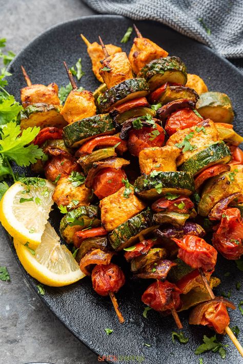 Easy recipe for a Middle Eastern classic, Chicken Shish Kebab featuring marinated chicken and vegetables, skewered and grilled to perfection. #chickenkebab #shishkebab Chicken Skewers With Vegetables, Chicken Kebab, Chicken Kebab Recipe, Lamb Steaks, Low Calorie Chicken, Shish Kebab, Vegetable Skewers, Kebabs, Must Have Kitchen Gadgets