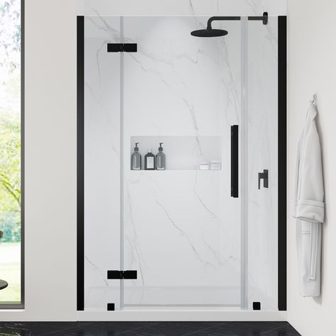 OVE Decors Tampa Matte Black 48-in x 32-in x 75-in Base/Door Rectangular Alcove Shower Kit (Left or Right Drain) in the Shower Stalls & Enclosures department at Lowes.com 48 Inch Shower, Corner Shower Kits, Acrylic Shower Base, Black Shower Doors, Frameless Hinged Shower Door, Custom Shower Doors, Standing Shower, Shower Inserts, Frameless Shower Door