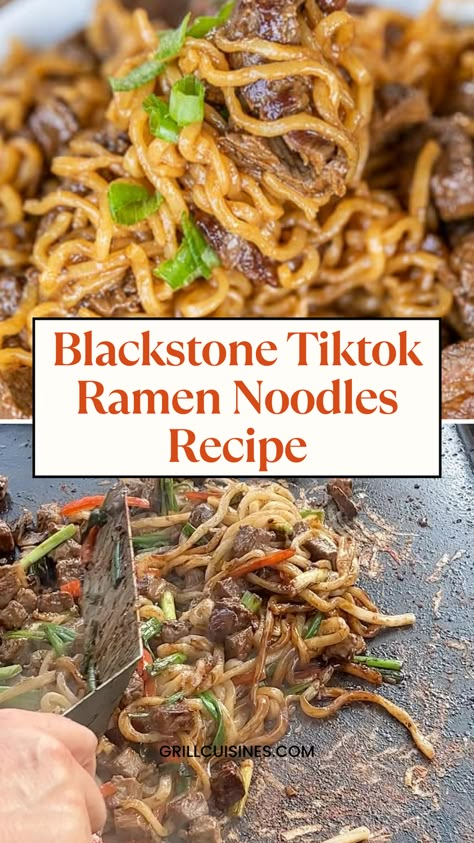 Try my favorite Blackstone Tiktok Ramen Noodles Recipe on a Blackstone griddle. Just toss the ramen noodles on a flat top grill and add meat of your choice like chicken, shrimp, or steaks, and make it according to your taste. You can make hibachi-style ramen noodles, Japanese style, chicken teriyaki, or Mexican. you can just stir fry ramen on a griddle with garlic and spices. Black Stone Stir Fry Noodles, Easy Supper Ideas On Blackstone, Blackstone Beef Stir Fry Recipes, Blackstone Yakisoba, Blackstone Ramen Noodle Stir Fry, Ramen On The Blackstone, Stir Fry Blackstone Grill, Blackstone Noodle Recipes, Blackstone Ramen Recipes