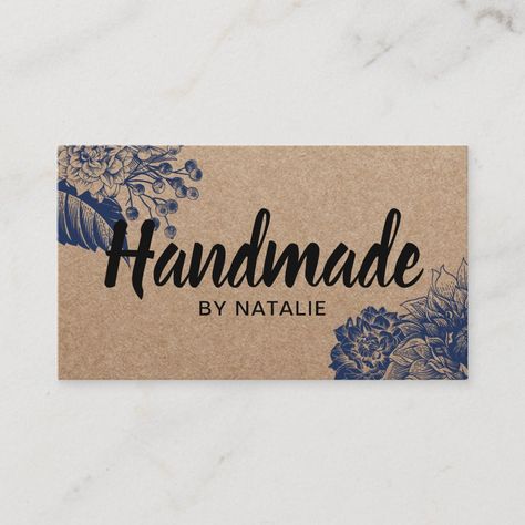 Handmade Vintage Floral Minimalist Rustic Kraft Business Card Vertical Business Card Design, Rustic Business Cards, Florist Business Card, Kraft Business Cards, Handmade Business Cards, Business Card Design Black, Floral Minimalist, Buisness Cards, Design Hacks