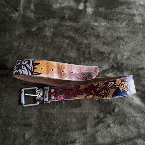 Cybery2k ed hardy belt. Y2K 2000s grunge mcbling... - Depop Grunge Mcbling, Belt Y2k, Generator Accessories, 2000s Grunge, Thrift Finds, Ed Hardy, Y2k 2000s, Internet, Wardrobe